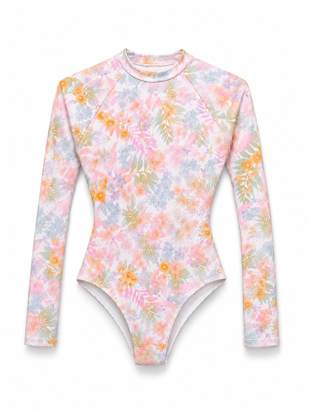 Billabong Pastel Floral Long-Sleeve One-Piece Swimsuit - Pink & Orange